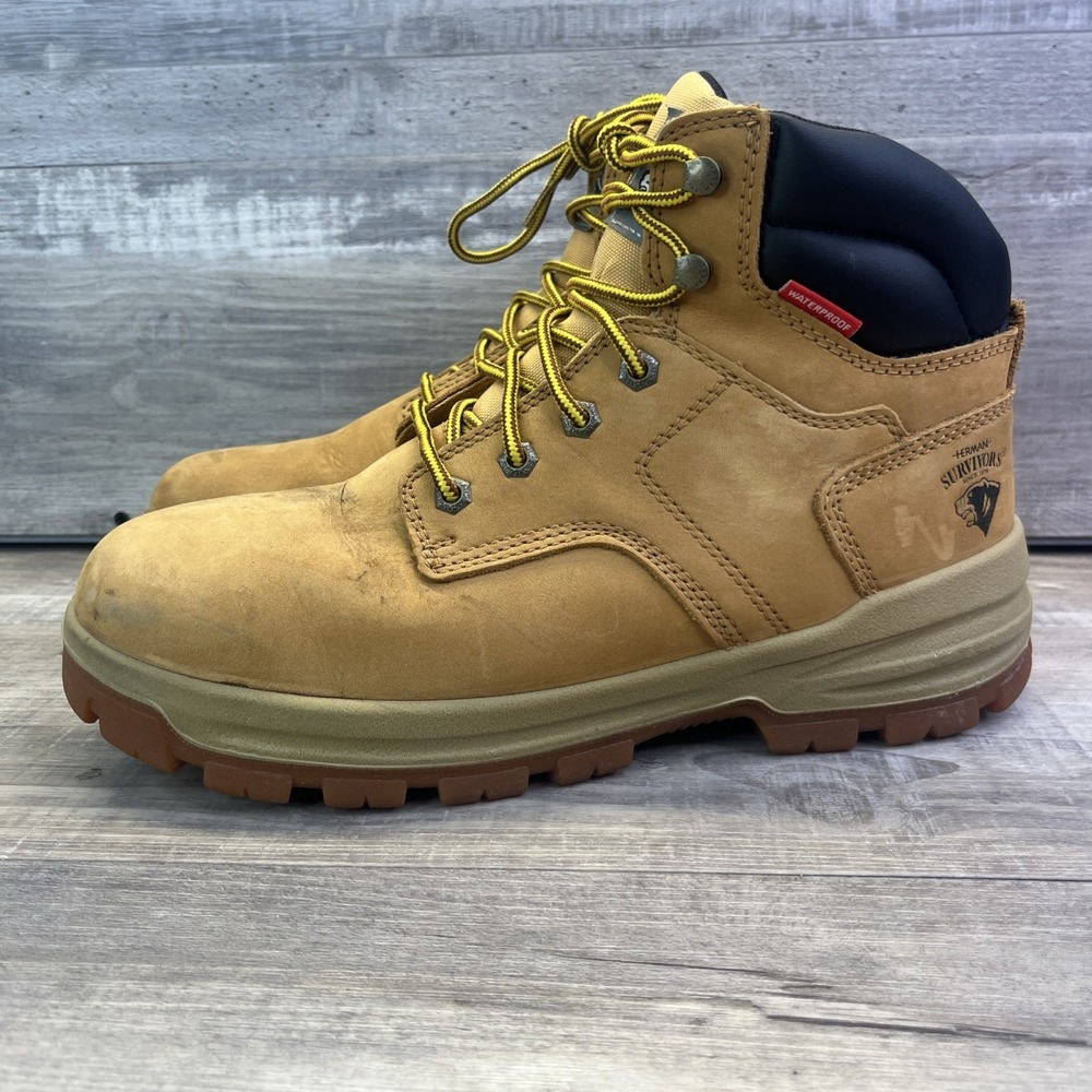 Herman Survivors Mens  10W Work Boots ASTM F2413-18 Steel Toe Leather Tan Black